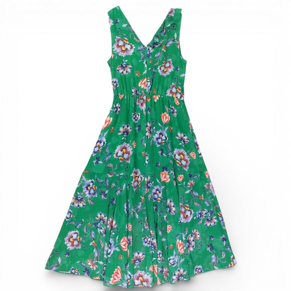 Bar III Green Floral Wrap Maxi Dress Sleeveless V Neck Flowing XL Garden Party - Picture 2 of 9